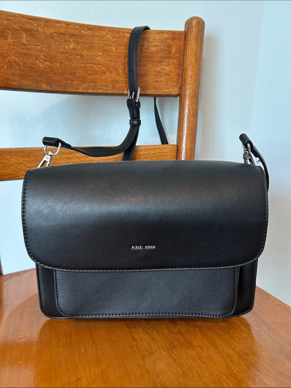 Pixie Mood Black Vegan Leather Flap Crossbody Bag